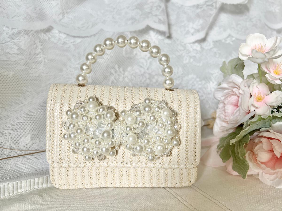 Straw Pearl Bow City Bag